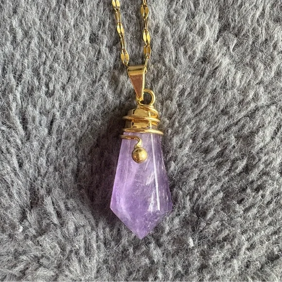 Lavender Light – Gold Amethyst Drop Necklace (16”) - Picture 5 of 5